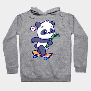 Cute Panda Holding Bamboo On Skateboard Cartoon Hoodie